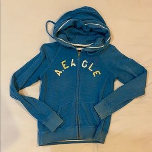 American Eagle Blue Zippered Hoodie M